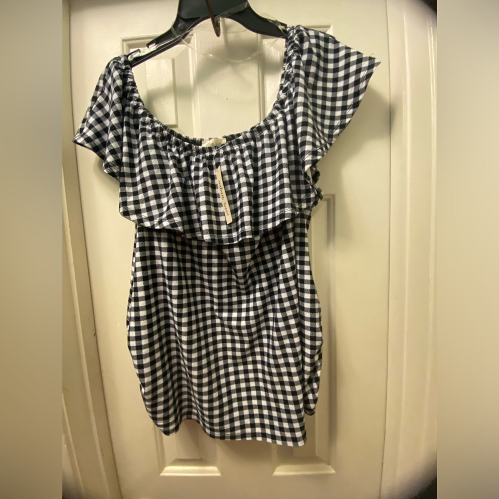 NWT Black and White Gingham Ruffle Top